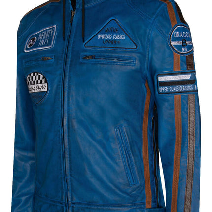 Mens Racing Hooded Leather Biker Jacket-Detroit