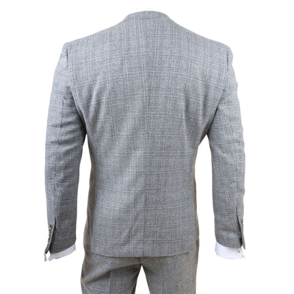 Men's 3-Piece Grey Classic Check Suit Slim Fit Plain Formal Party Suit