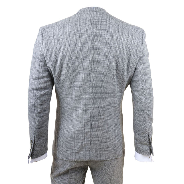 Men's 3-Piece Grey Classic Check Suit Slim Fit Plain Formal Party Suit