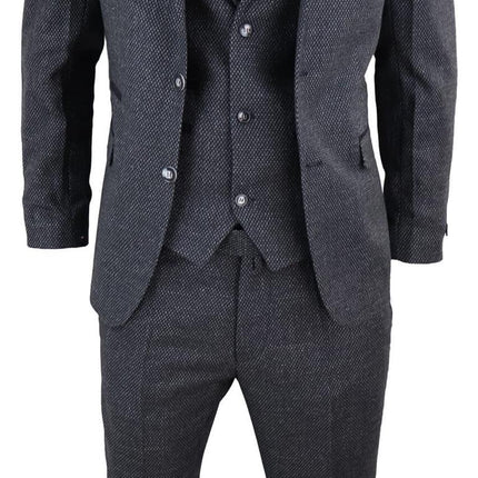 Men's 3 Piece Black Herringbone Tweed Suit