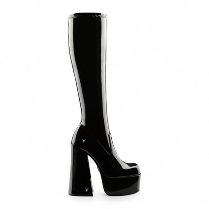 Windsorsmith Womens Black Knee-High Sock Platform Goth Heel Boots - Saucy
