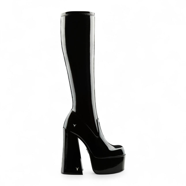 Windsorsmith Womens Black Knee-High Sock Platform Goth Heel Boots - Saucy