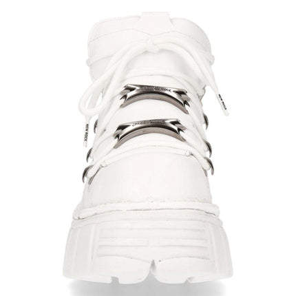 New Rock White Leather Gothic Ankle Boots - 106N-S8