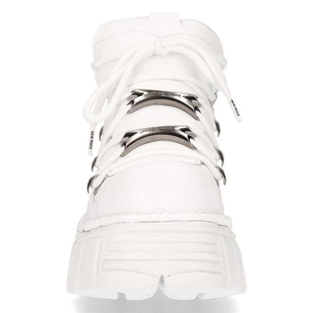 New Rock White Leather Gothic Ankle Boots - 106N-S8