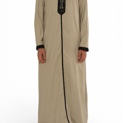 Kids Boys Grey Eid Hooded Moroccan Thobe Robe Djellaba Ramadan Jubba- K-HM3