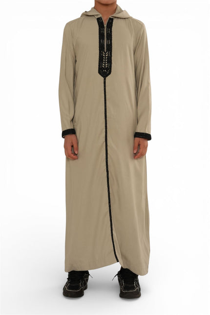 Kids Boys Grey Eid Hooded Moroccan Thobe Robe Djellaba Ramadan Jubba- K-HM3