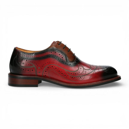 Lorenzo Conti Men's Red Black Leather Brogue Oxford Dress Shoes - Ayan-01