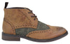 Mens Classic Tweed Oxford Brogue Ankle Boots In Tan Leather