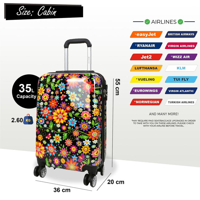 Strong Expandable Hard Shell Dual 4 Wheel Suitcase Set Print Luggage Cabin Travel Bag