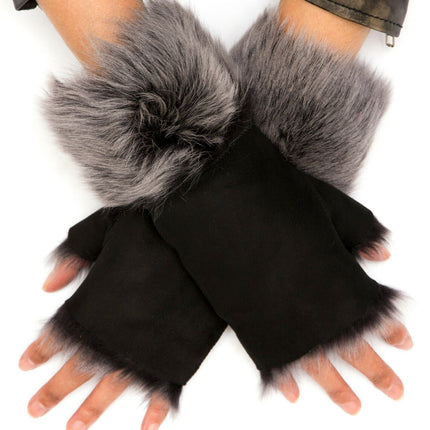 Womens Shearling  Mittens Fingerless Cuffs Toscana Suede Sheepskin Fur