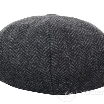 Mens Peaky Blinders Charcoal Tweed Gatsby Flat Baker Hat