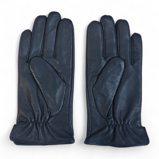Men’s Navy Blue Italian Leather Warm Wool Lining Winter Gloves - M-LGV-305
