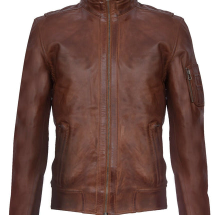 Mens Leather Varsity Bomber Jacket-Adana