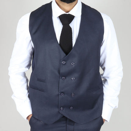 Mens IM1 Double Brusted Plain Navy 3 Piece Suit