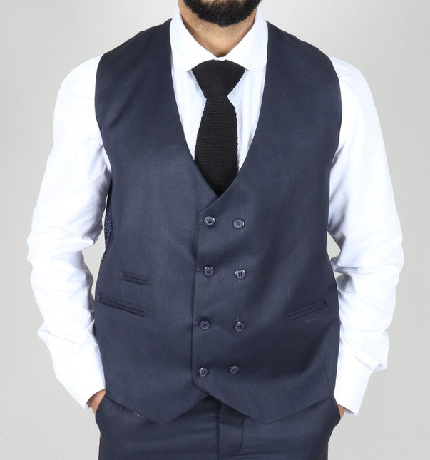 Mens IM1 Double Brusted Plain Navy 3 Piece Suit