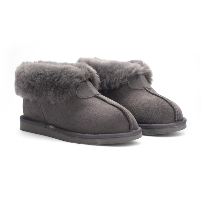 Women's Sheepskin Suede Ankle Grey Slip-On Bootie Winter - Glacier