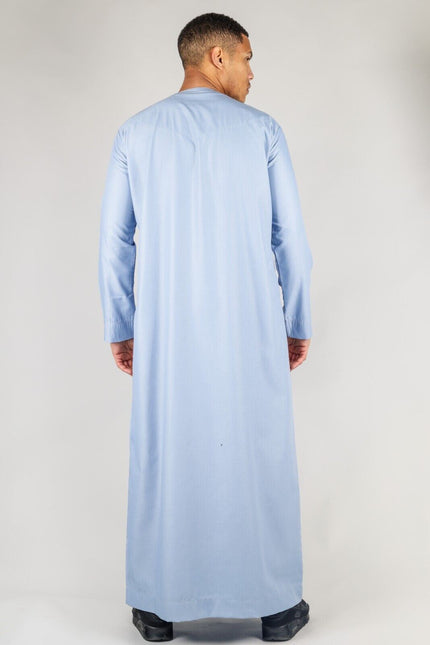 Men's Blue Thobe Emirati Islamic Jubba Robe Eid Tassel Regular Fit