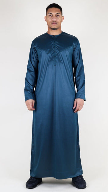 Men's Olive Green Thobe Robe Satin Emirati Islamic Jubba Eid Slim Fit