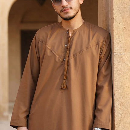 Men's Eid Camel Brown Moroccan Jubba Robe Djellaba Ramadan Eid Thobe - HM11