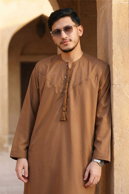 Men's Eid Camel Brown Moroccan Jubba Robe Djellaba Ramadan Eid Thobe - HM11