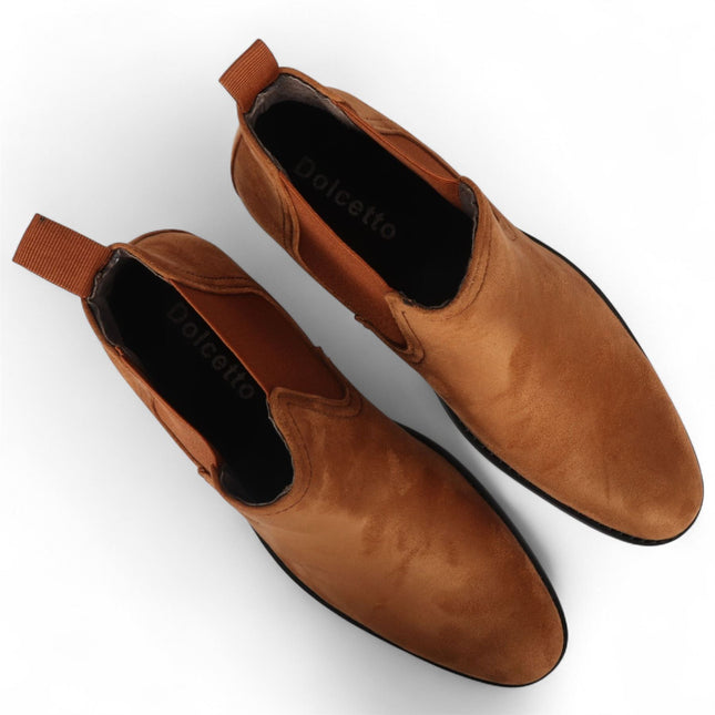 Men's Tan Suede Chelsea Boots Real Leather Lined Slip-On