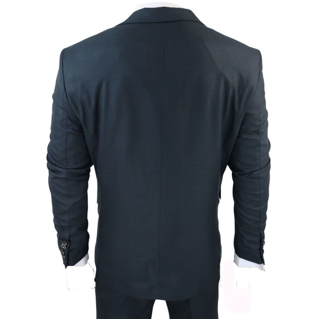 Men's 3 Piece Olive Prince Of Wales Check Suit