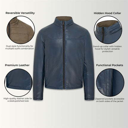 Mens Reversible Hooded Leather Jacket Premium Lambskin Napa