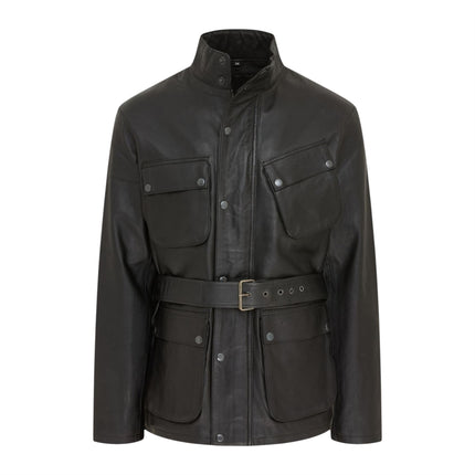 Men's Black Lamb Leather Safari Parka Jacket - Edinburgh