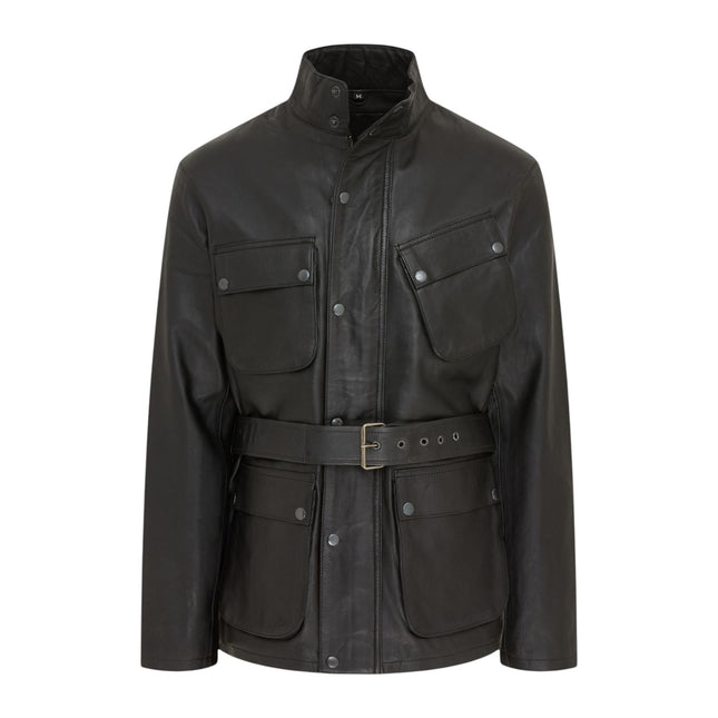 Men's Black Lamb Leather Safari Parka Jacket - Edinburgh