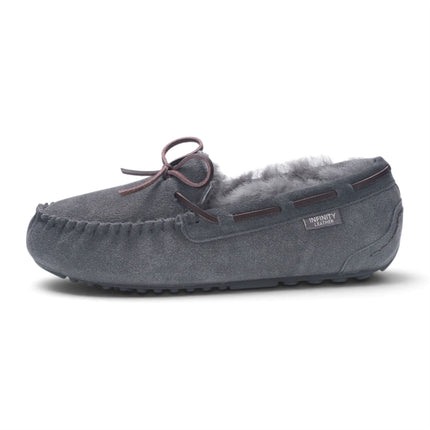 Women's Grey Genuine Sheepskin Moccasin Winter Slippers - Aspen