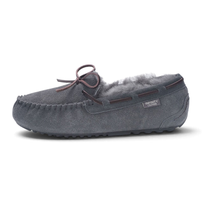 Women's Grey Genuine Sheepskin Moccasin Winter Slippers - Aspen