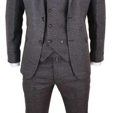 Mens Brown Wool 3 Piece Suit Double Breasted Tweed Peaky Blinders 1920