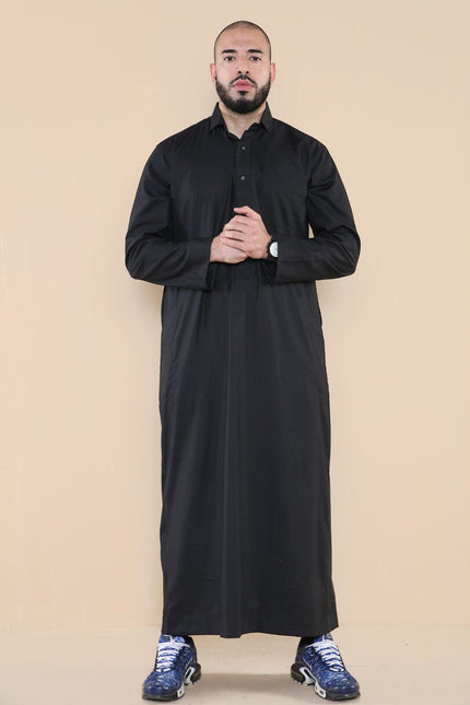 Mens Black Thobe Jubba Saudi Ramadan Eid Islamic Kaftan Kaudara Arabic Jubbah