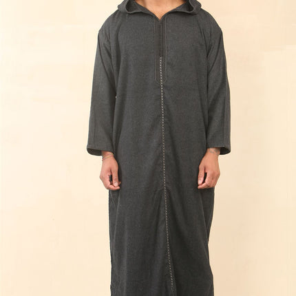 Men's Black Hooded Moroccan Thobe Djellaba Jubba Robe Eid