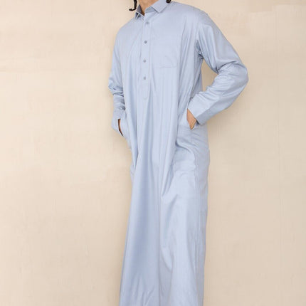 Mens Blue Thobe Jubba Saudi Ramadan Eid Islamic Kaftan Kaudara Arabic Jubbah