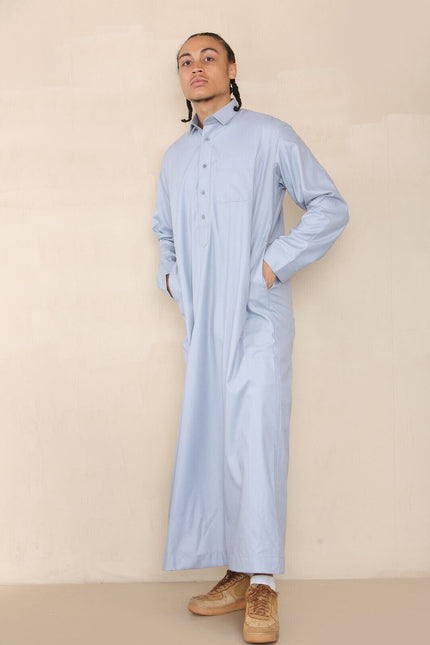 Mens Blue Thobe Jubba Saudi Ramadan Eid Islamic Kaftan Kaudara Arabic Jubbah