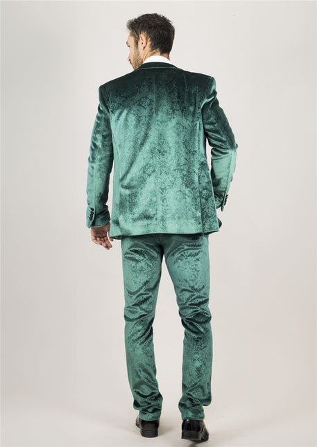 Men's Green 3 Piece Velvet Wedding Tuxedo Formal Suit