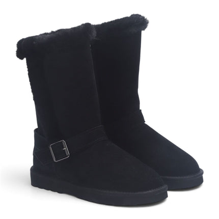 Women's Black Genuine Sheepskin Suede Calf Winter Warm Boots - Redwood
