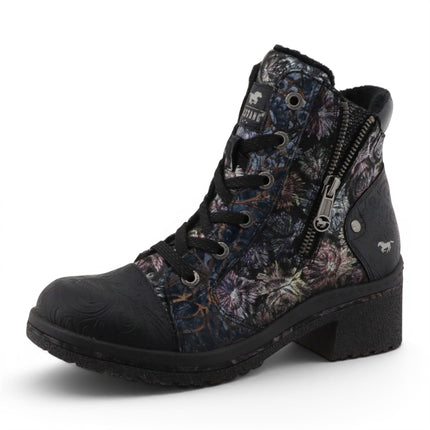 Mustang Women's Black Floral Lace-Up Winter Ankle Boots - M0092001