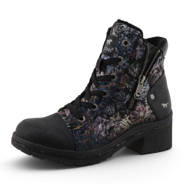 Mustang Women's Black Floral Lace-Up Winter Ankle Boots - M0092001