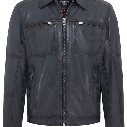 Men's Vintage Classic Short Soft Leather Biker Jacket
