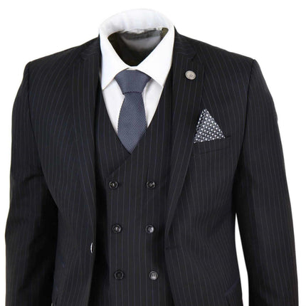 Men's 3 Piece Black Pinstripe Retro Suit