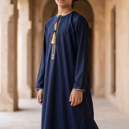 Kids Boys Ramadan Navy Blue Moroccan Thobe Robe Emirati Eid Jubba- TT-003