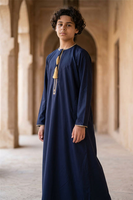 Kids Boys Ramadan Navy Blue Moroccan Thobe Robe Emirati Eid Jubba- TT-003