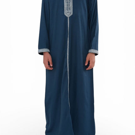 Kids Boys Aqua Blue Eid Hooded Moroccan Thobe Robe Djellaba Ramadan Jubba- K-HM3