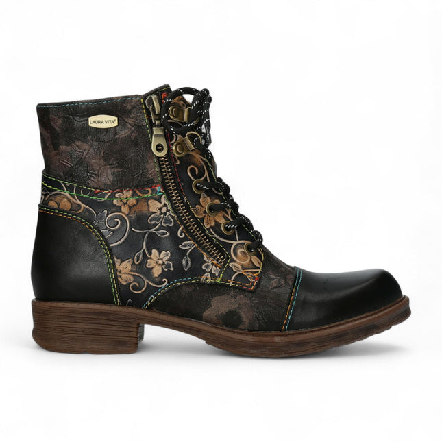 Laura Vita Anita 006 Black Floral Womens Gothic Victorian Leather Ankle Boots