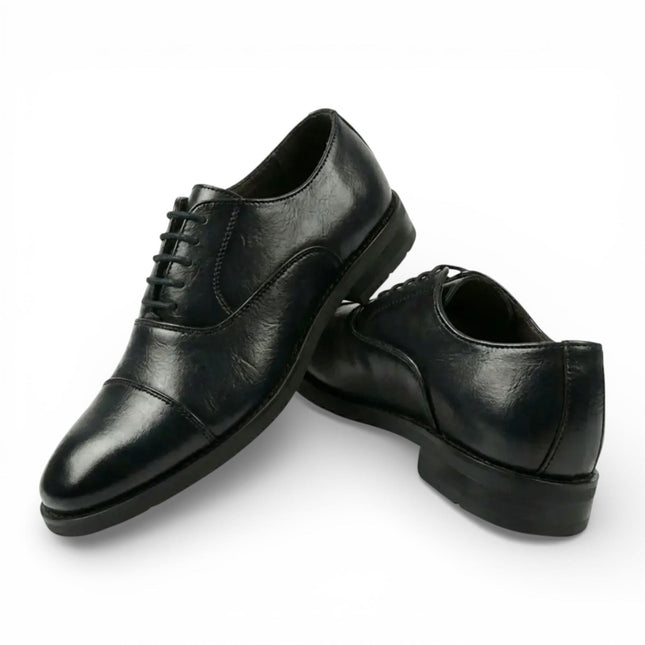 Men's Black Patent PU Leather Cap-Toe Oxford Formal Brogue Shoes