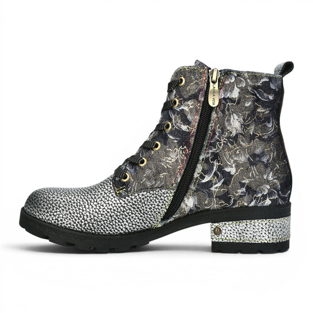 Laura Vita Women's Gothic Victorian Floral Grey Leather Lace-up Boots - Cocrailo-47