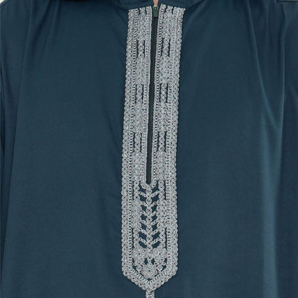 Men's Eid Aqua Green Hooded Moroccan Thobe Robe Djellaba Ramadan Jubba- HM3