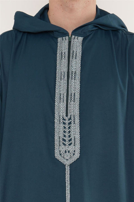 Men's Eid Aqua Green Hooded Moroccan Thobe Robe Djellaba Ramadan Jubba- HM3